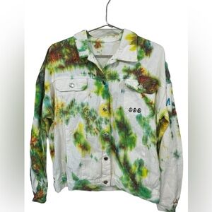 Custom Artist White Green Tie Dye Peace Sh*t Together Jean Jacket Women’s M